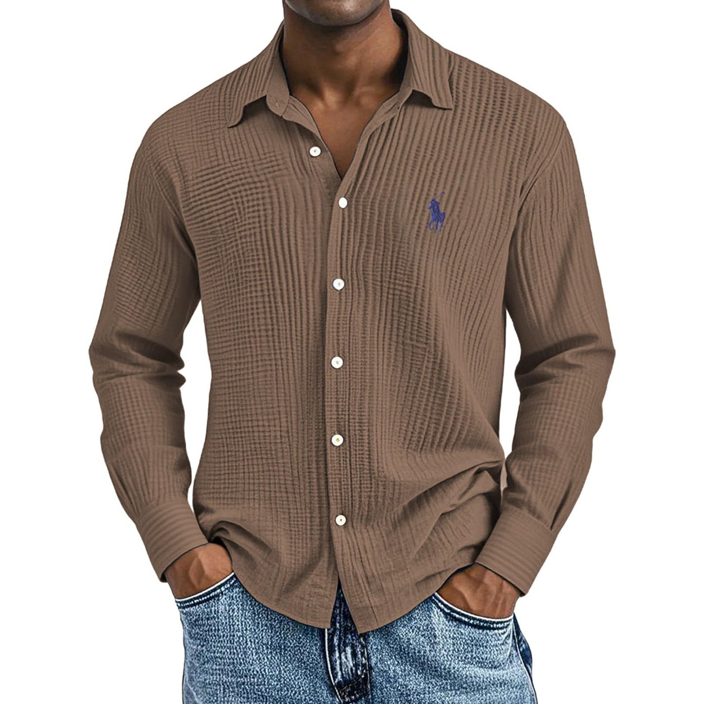 🔥🔥Navidad Ofertas especiales: Camisas largas de algodón texturizado, informales, holgadas y cómodas para hombre