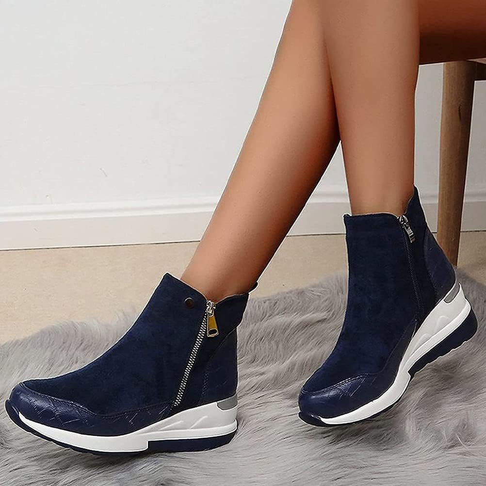 Botas Martin para mujer con tacón de cuña y cremallera lateral en color liso