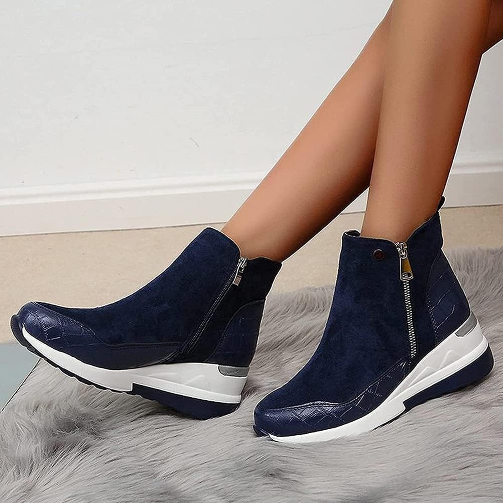 Botas Martin para mujer con tacón de cuña y cremallera lateral en color liso