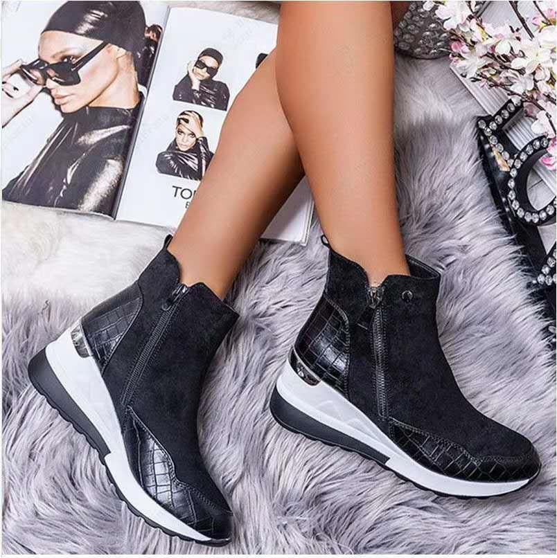 Botas Martin para mujer con tacón de cuña y cremallera lateral en color liso