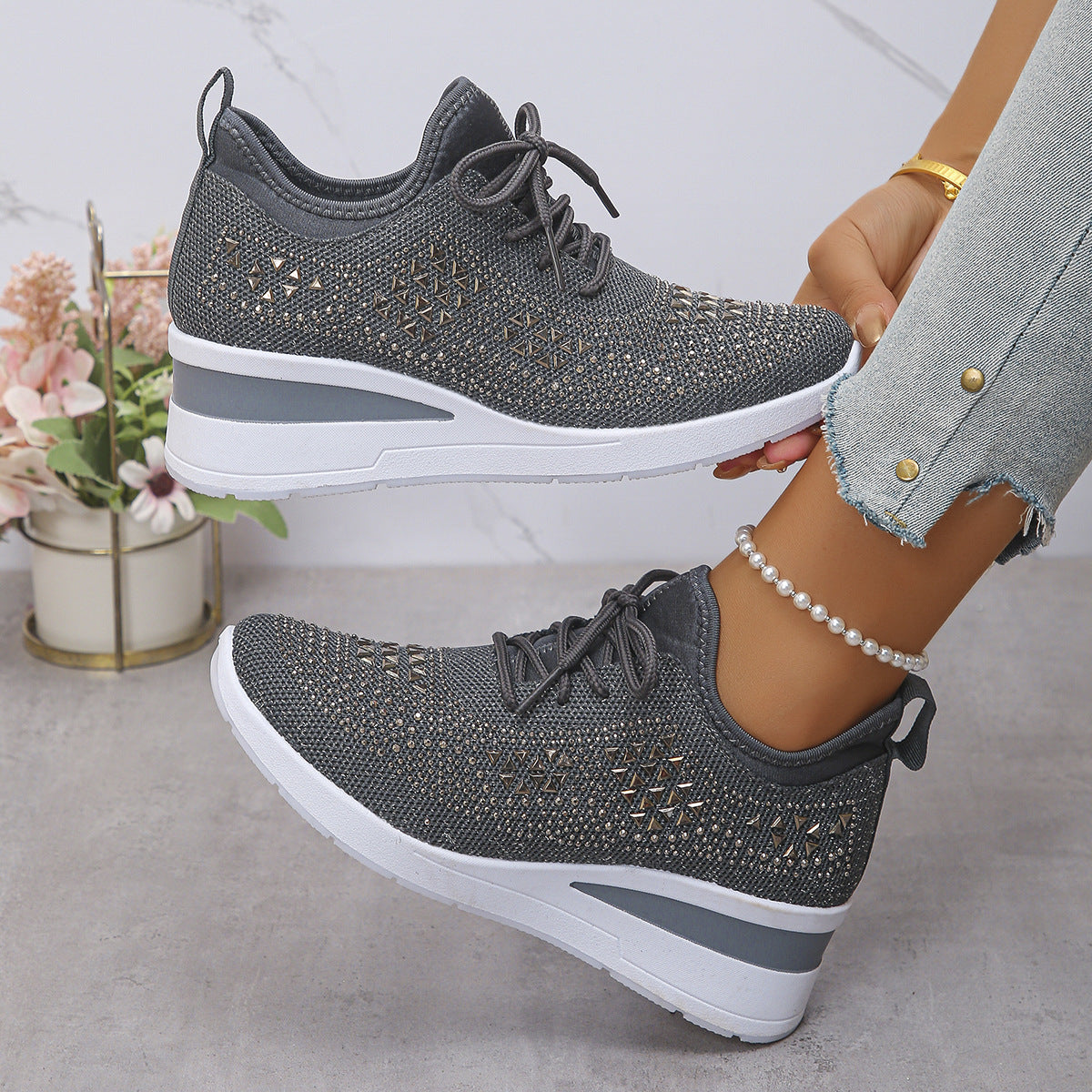 🔥 50% de descuento por tiempo limitado - Zapatos ortopédicos con cordones de diamantes de imitación - Diseño ergonómico ✅ Haz que tu caminata sea más cómoda