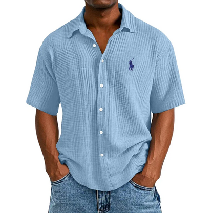 🔥Navidad Ofertas especiales: camisa de manga corta informal, holgada y cómoda con textura para hombre