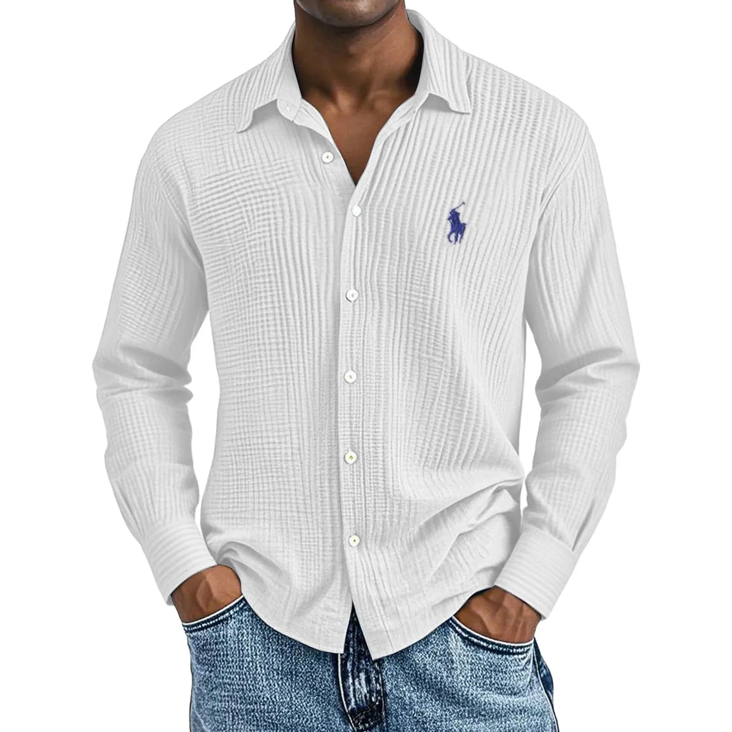 🔥🔥Navidad Ofertas especiales: Camisas largas de algodón texturizado, informales, holgadas y cómodas para hombre