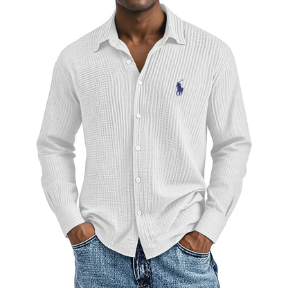 🔥🔥Navidad Ofertas especiales: Camisas largas de algodón texturizado, informales, holgadas y cómodas para hombre