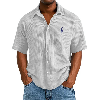 🔥Navidad Ofertas especiales: camisa de manga corta informal, holgada y cómoda con textura para hombre