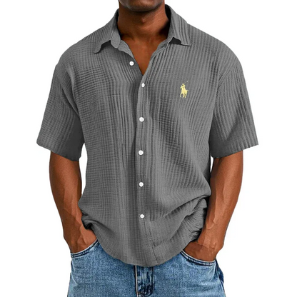 🔥Navidad Ofertas especiales: camisa de manga corta informal, holgada y cómoda con textura para hombre