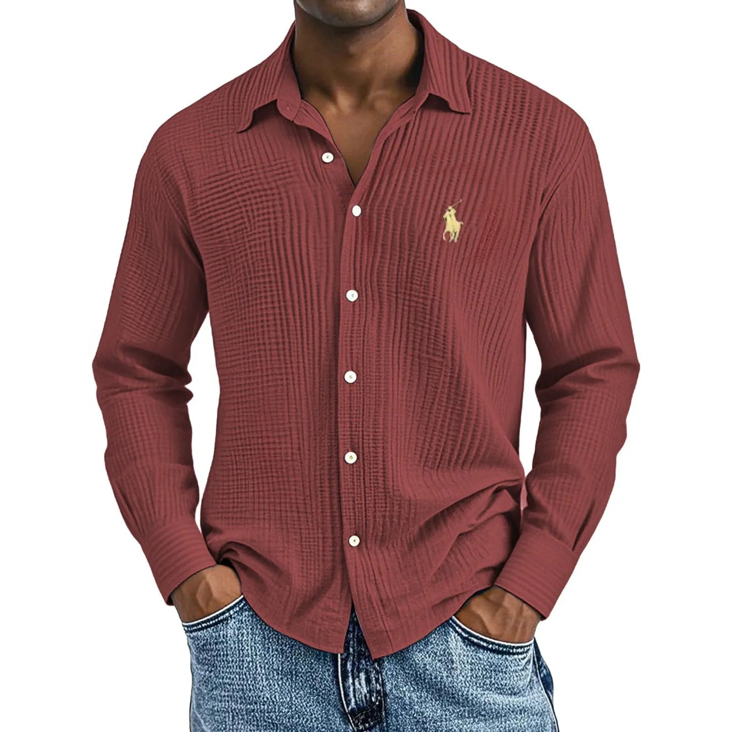 🔥🔥Navidad Ofertas especiales: Camisas largas de algodón texturizado, informales, holgadas y cómodas para hombre