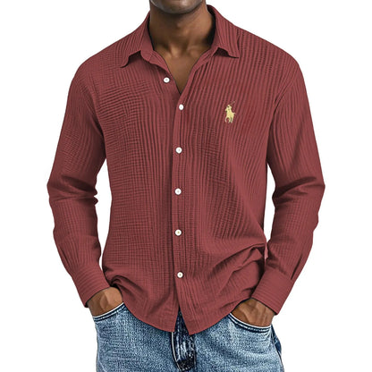 🔥🔥Navidad Ofertas especiales: Camisas largas de algodón texturizado, informales, holgadas y cómodas para hombre