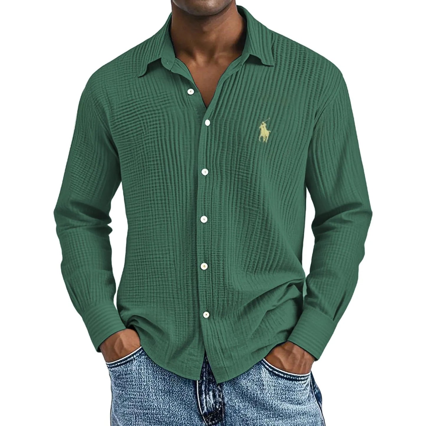 🔥🔥Navidad Ofertas especiales: Camisas largas de algodón texturizado, informales, holgadas y cómodas para hombre