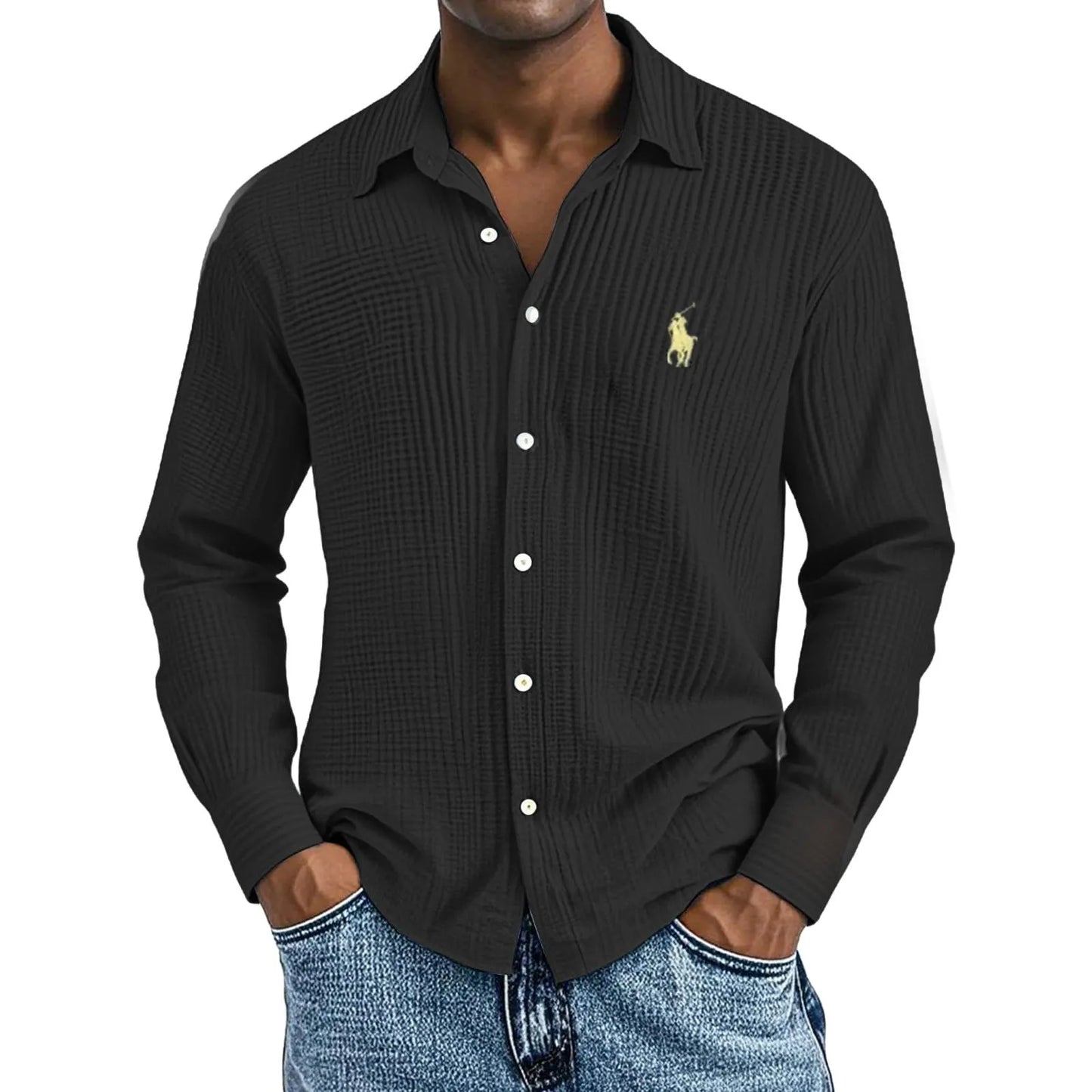 🔥🔥Navidad Ofertas especiales: Camisas largas de algodón texturizado, informales, holgadas y cómodas para hombre