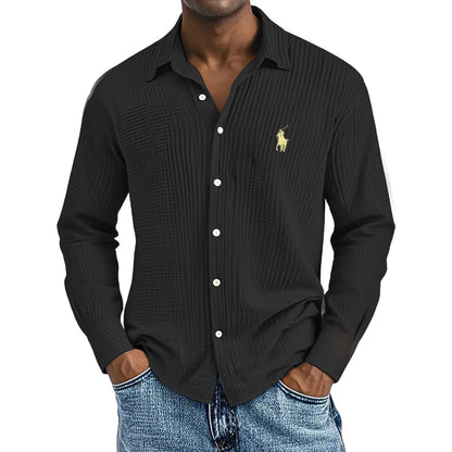 🔥🔥Navidad Ofertas especiales: Camisas largas de algodón texturizado, informales, holgadas y cómodas para hombre