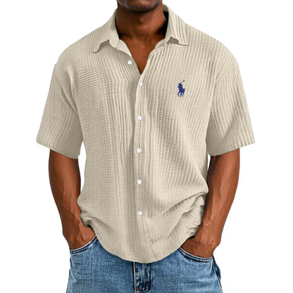 🔥Navidad Ofertas especiales: camisa de manga corta informal, holgada y cómoda con textura para hombre