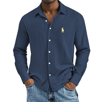 🔥🔥Navidad Ofertas especiales: Camisas largas de algodón texturizado, informales, holgadas y cómodas para hombre